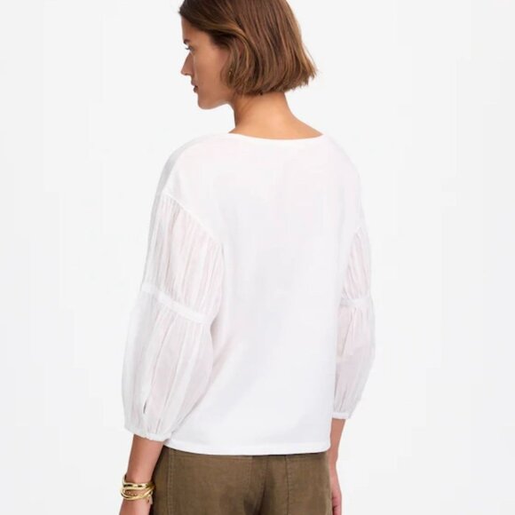 NWT Madewell White Puff-Sleeve Drop-Shoulder Knit Top - Extra Small - Picture 9 of 13
